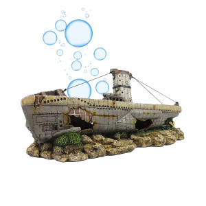 Bubblande Skeppsvrak - Luftdriven - 36,7x13,6x15,2 cm