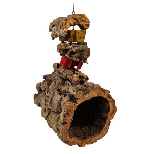 Fågelleksak med korkgrotta - ca. 20x35 cm