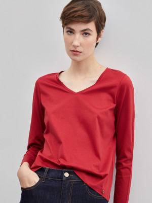 Lion of Porches Camisola básica decote em V Vermelho