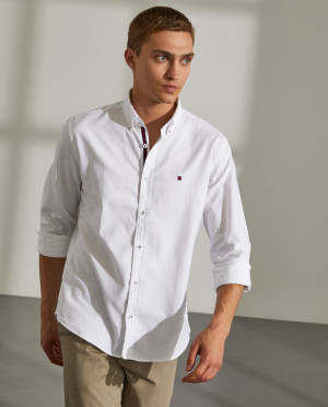Lion of Porches Camisa para homem em oxford slim fit Branco