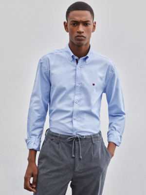 Lion of Porches Camisa para homem em oxford slim fit Azul