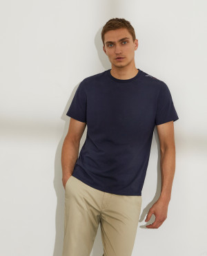 Lion of Porches T-shirt para homem de algodão básica com gola redonda Marinho