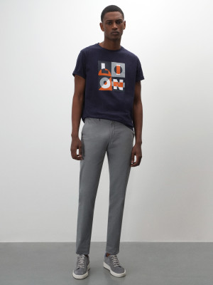 Lion of Porches Calças para homem chino slim fit em algodão Cinza Mescla Claro