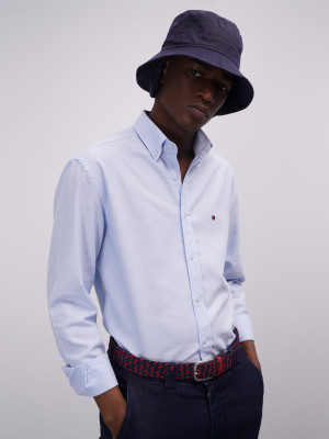 Lion of Porches Camisa para homem oxford slim fit Azul Claro