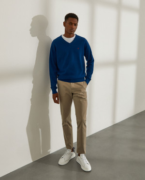 Lion of Porches Calças para homem chino slim fit em algodão stretch Bege