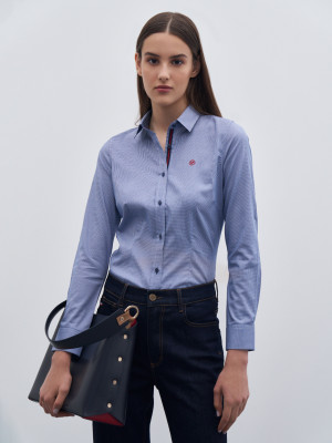 Lion of Porches Camisa slim fit com detalhe na carcela Azul Indigo Claro