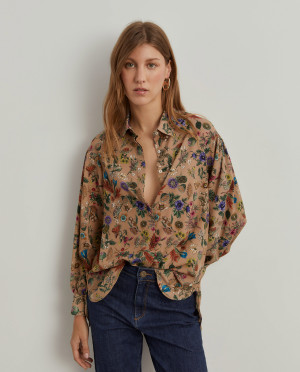 Lion of Porches Camisa assimétrica com estampado floral Areia Escuro