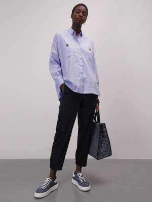Lion of Porches Camisa oversize com botões coloridos Azul Claro
