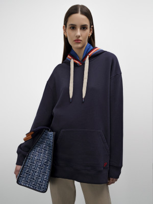 Lion of Porches Sweatshirt azul com detalhe de riscas no capuz Marinho