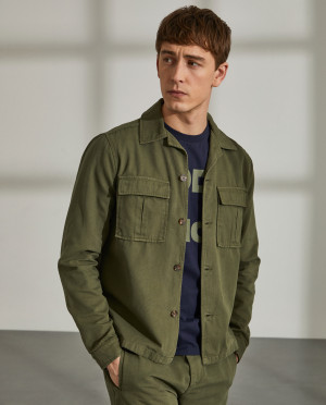 Lion of Porches Sobrecamisa para homem regular fit em 100% algodão orgânico com bolsos Kaki