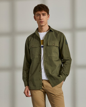 Lion of Porches Sobrecamisa para homem regular fit de algodão com bolsos Kaki