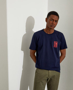 Lion of Porches T-shirt para homem de malha com gola redonda e estampado Marinho