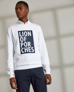 Lion of Porches Sweat para homem de algodão com gola redonda e branding Branco