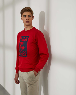 Lion of Porches Sweat para homem de algodão com gola redonda e branding Vermelho