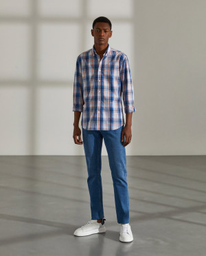 Lion of Porches Calças para homem jeans slim fit com cinco bolsos Azul Acinzentado