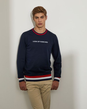 Lion of Porches Sweat para homem de algodão com gola redonda e estampado Marinho