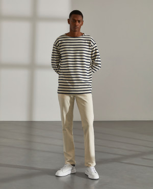Lion of Porches Camisola para homem bicolor com riscas e gola redonda Marinho