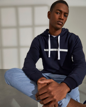 Lion of Porches Sweat para homem de algodão com capuz e estampado Marinho