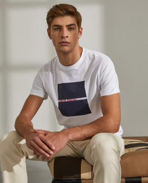 Lion of Porches T-shirt para homem de algodão com gola redonda e estampado Branco