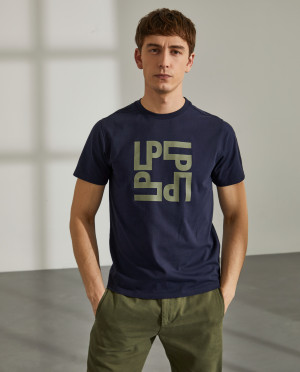 Lion of Porches T-shirt para homem de algodão com gola redonda Marinho