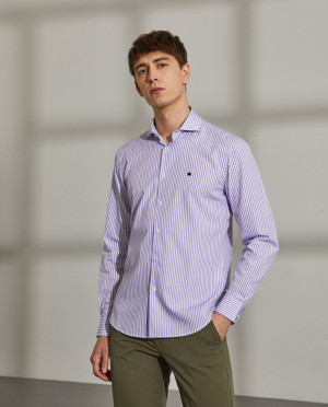 Lion of Porches Camisa para homem slim fit de algodão com padrão de riscas Lilás Claro