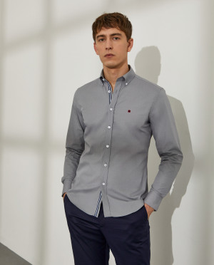 Lion of Porches Camisa para homem slim fit de algodão com colarinho de dois botões Cinza Claro