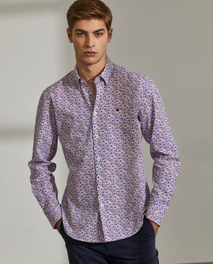 Lion of Porches Camisa para homem slim fit de algodão com padrão floral Azul Indigo