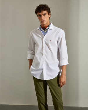 Lion of Porches Camisa para homem slim fit de algodão com colarinho cutaway Branco