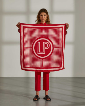 Lion of Porches Lenço para mulher de seda estampado com monograma Vermelho