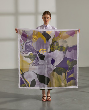 Lion of Porches Lenço para mulher verde de seda estampado com motivos florais Verde Alface Escuro