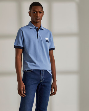 Lion of Porches Polo para homem slim fit de algodão com manga curta Azul Acinzentado
