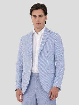 Lion of Porches Blazer Slim Fit com Riscas Azul Porto