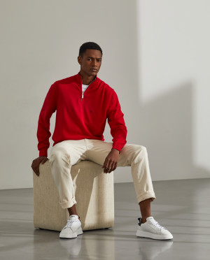 Lion of Porches Camisola para homem de algodão com gola subida com fecho Vermelho