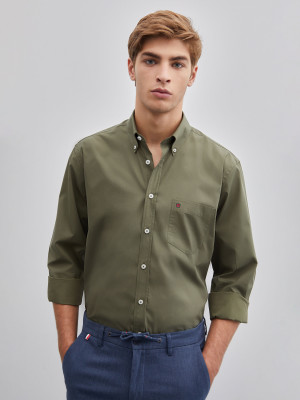 Lion of Porches Camisa popelina regular fit Kaki