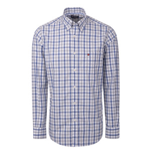 Lion of Porches Camisa Xadrez com Bolso Azul Acinzentado