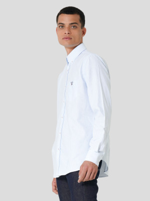Lion of Porches Camisa oxford riscas slim fit Azul Claro