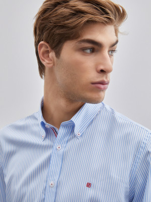 Lion of Porches Camisa para homem slim fit com padrão de riscas Azul