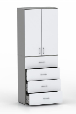 Szafa na ubrania z drążkiem Pola 215 - 4 szuflady 60 / 70 / 80 cm szara z białymi frontami