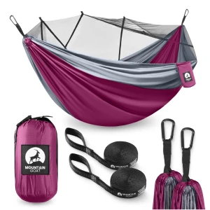 Mountain Goat grau-rosa Zwei-Personen-Wander-Hängematte mit Moskitonetz