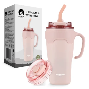 Thermobecher mit Strohhalm 650 ml, rosa