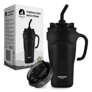 Thermobecher mit Strohhalm 650 ml, schwarz