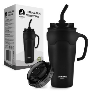 Kubek termiczny ze słomką 650 ml czarny