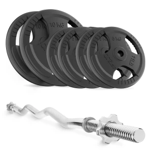 Set de greutăți din fontă de 40 kg + bară ușor curbată de 120 cm