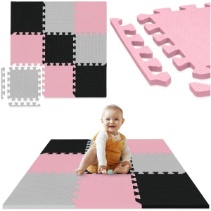 Covor puzzle educațional pentru copii 90 x 90 cm roz