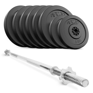 Set de haltere din bitum de 70 kg + bară dreaptă de 150 cm