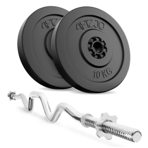 Set de greutăți din bitum de 20 kg + bară curbată puternic de 120 cm