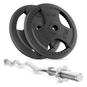 Set de greutăți din fontă de 20 kg + bară ușor curbată de 120 cm