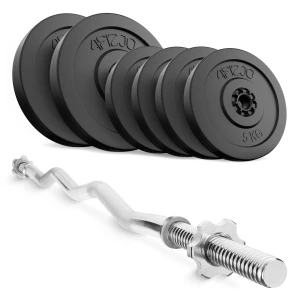 Set de greutăți din bitum de 40 kg + bară ușor curbată de 120 cm