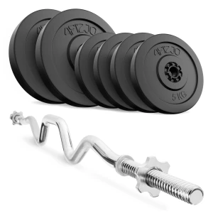 Set de greutăți din bitum de 40 kg + bară curbată puternic de 120 cm