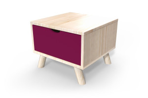 ABC MEUBLES Table de chevet Scandinave bois Viking + tiroir - Vernis Naturel/Prune